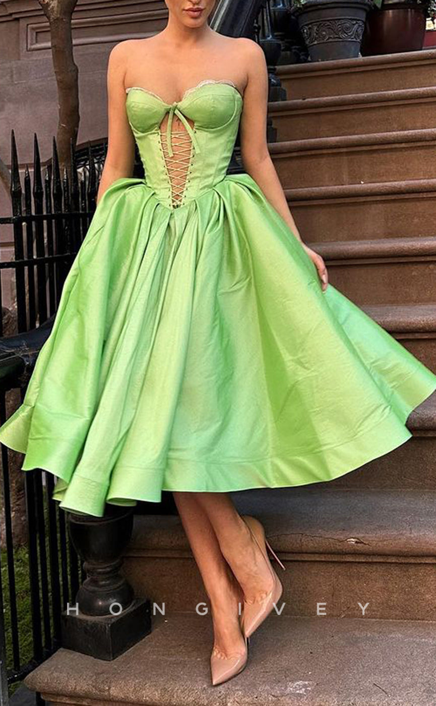 L2205 - Sexy Satin A-Line Sweetheart Strapless Empire Illusion With Pockets Party Prom Evening Dress - Fashionpara