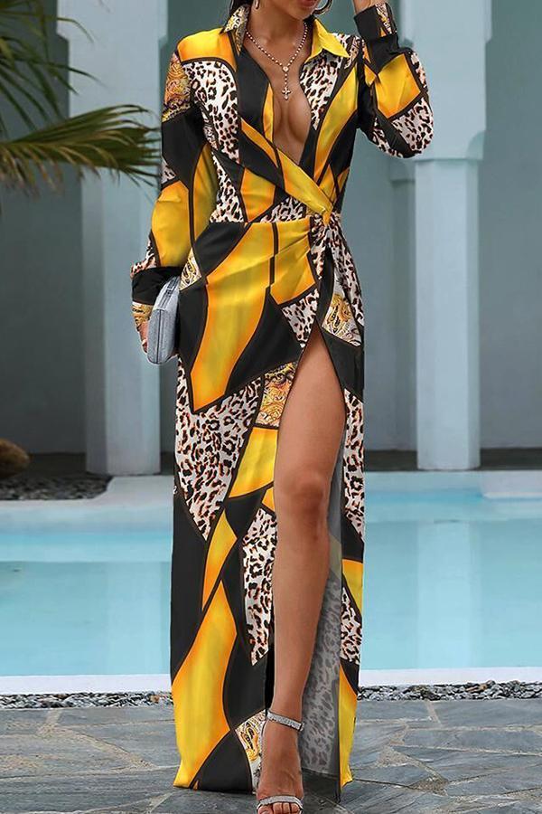 Retro All-match Color Leopard Print Shirt Dress  Fashionpara