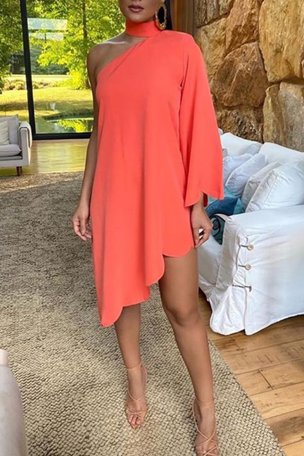 Asymmetrical Ruffled Sexy Elegant Print One-sleeve Dress  Fashionpara