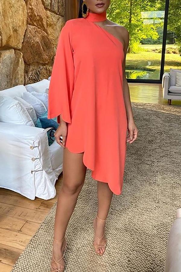 Asymmetrical Ruffled Sexy Elegant Print One-sleeve Dress  Fashionpara