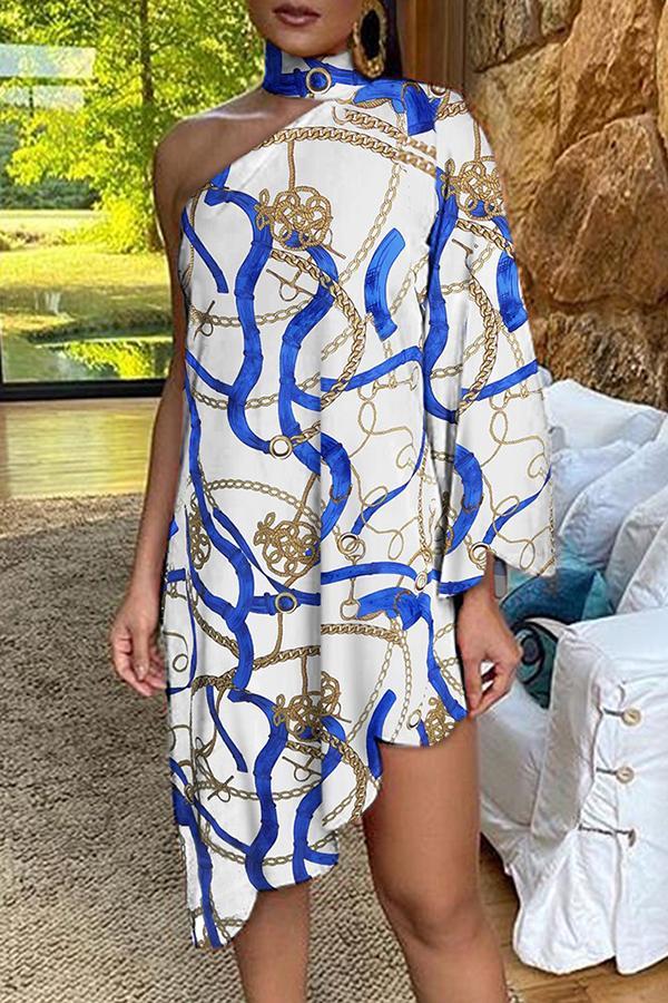 Asymmetrical Ruffled Sexy Elegant Print One-sleeve Dress  Fashionpara
