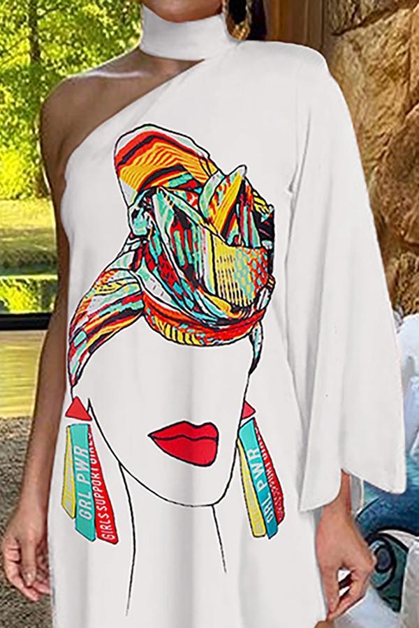 Asymmetrical Ruffled Sexy Elegant Print One-sleeve Dress  Fashionpara