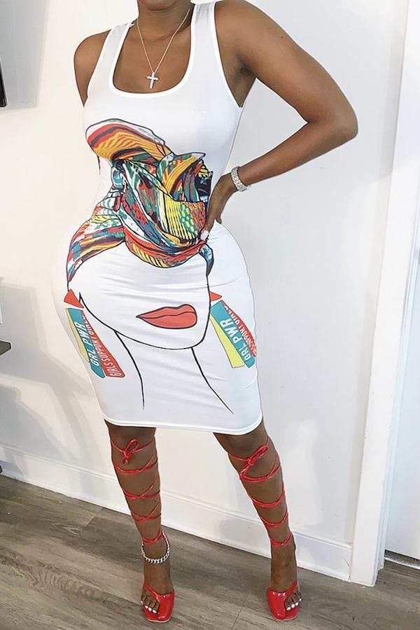 Fashion Cartoon Portrait Print Sexy Elegant Dress  Fashionpara