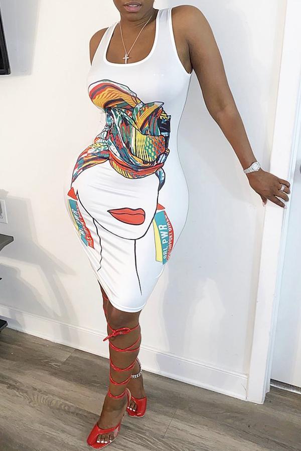 Fashion Cartoon Portrait Print Sexy Elegant Dress  Fashionpara