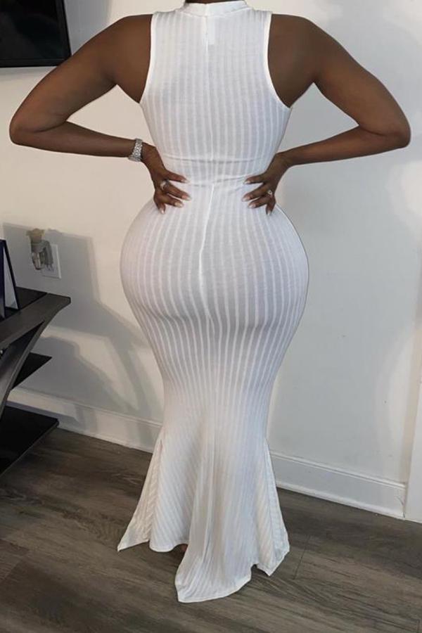 Elegant Fashion Solid Color Striped Fishtail Maxi Dress  Fashionpara