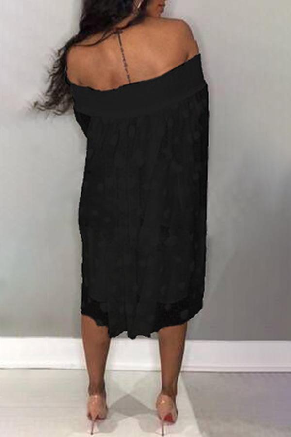 Casual Polka Dot Jacquard Layered Flared Sleeve Loose Midi Dress  Fashionpara