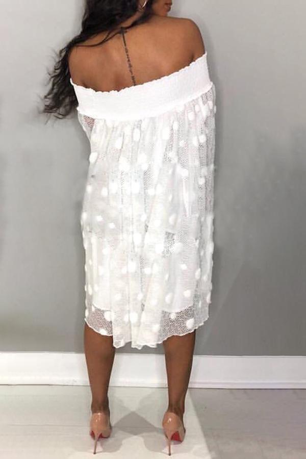 Casual Polka Dot Jacquard Layered Flared Sleeve Loose Midi Dress  Fashionpara