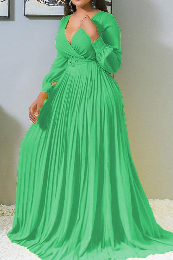 Cross V-neck Solid Color Pleated Maxi Dress (Plus Size)  Fashionpara