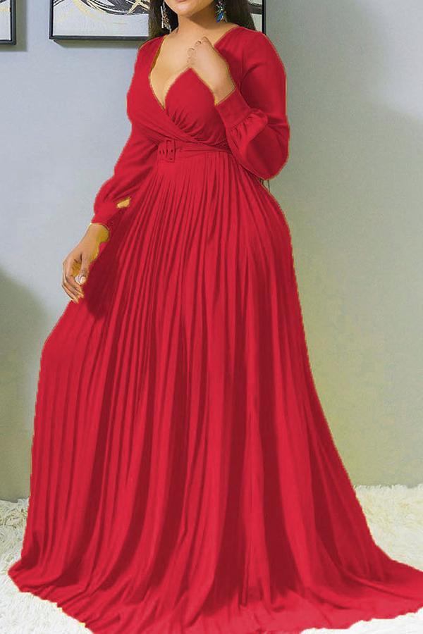 Cross V-neck Solid Color Pleated Maxi Dress (Plus Size)  Fashionpara