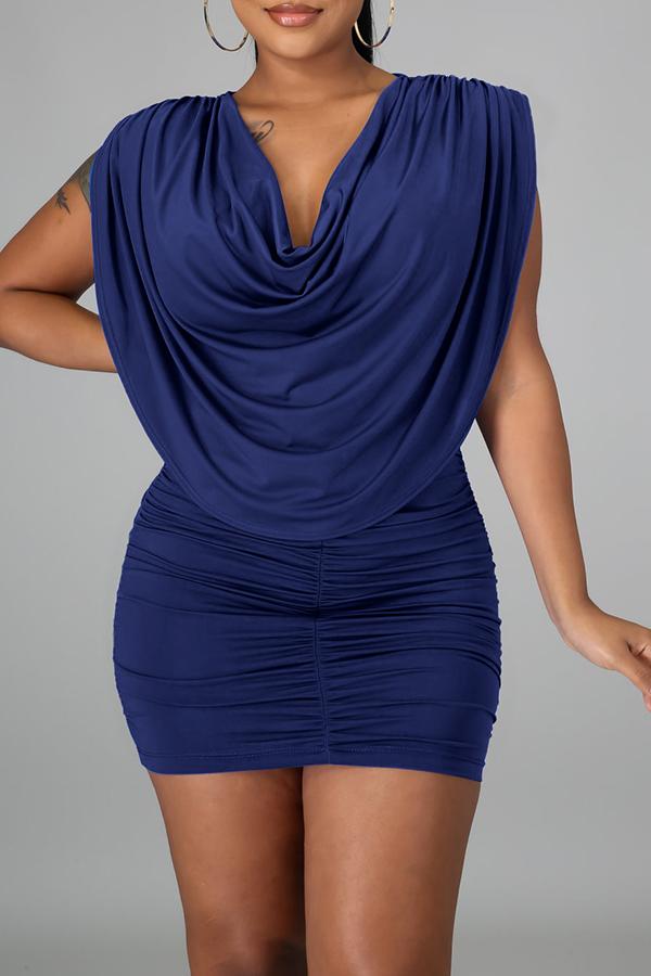 Pleated Layered Collar Sleeveless Solid Color Dress