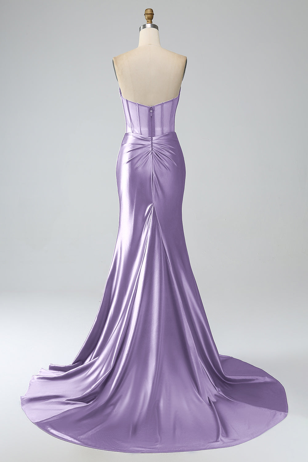 Red Mermaid Strapless Pleated Corset Long Prom Dress with Slit