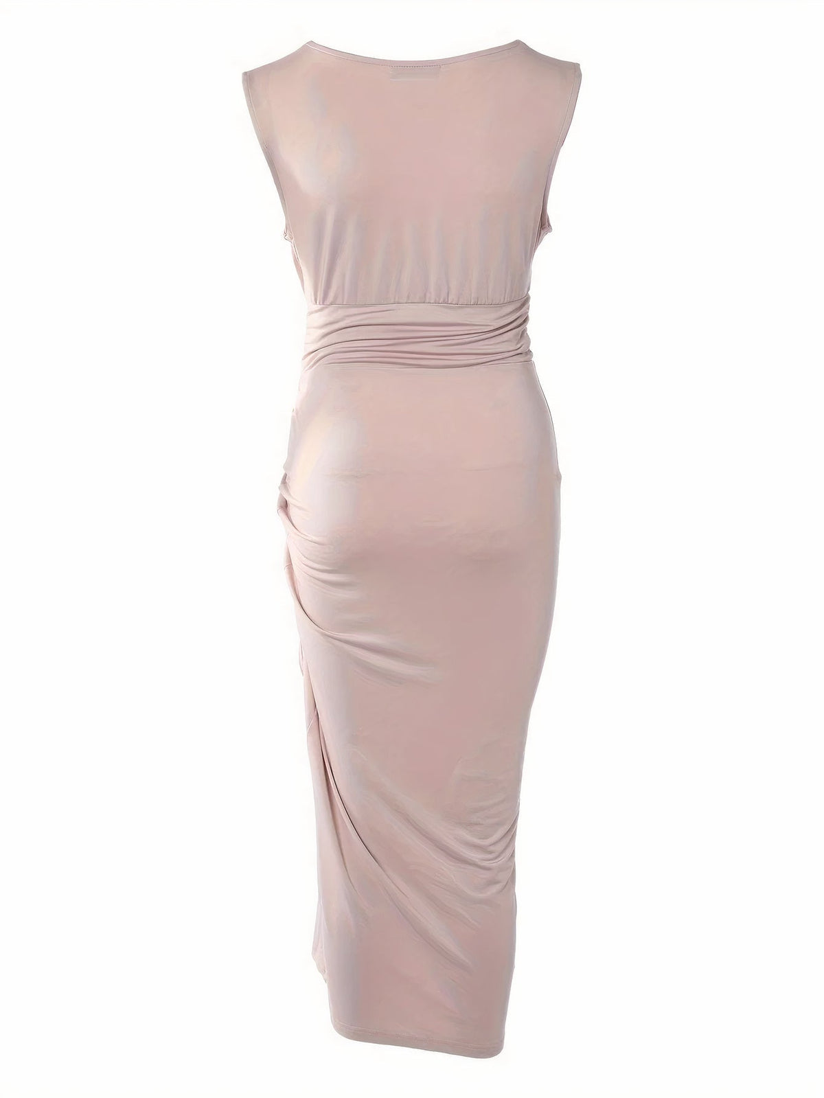 Metallic Sleeveless Ruched Waist Draped Skirt Cocktail Midi Dress
