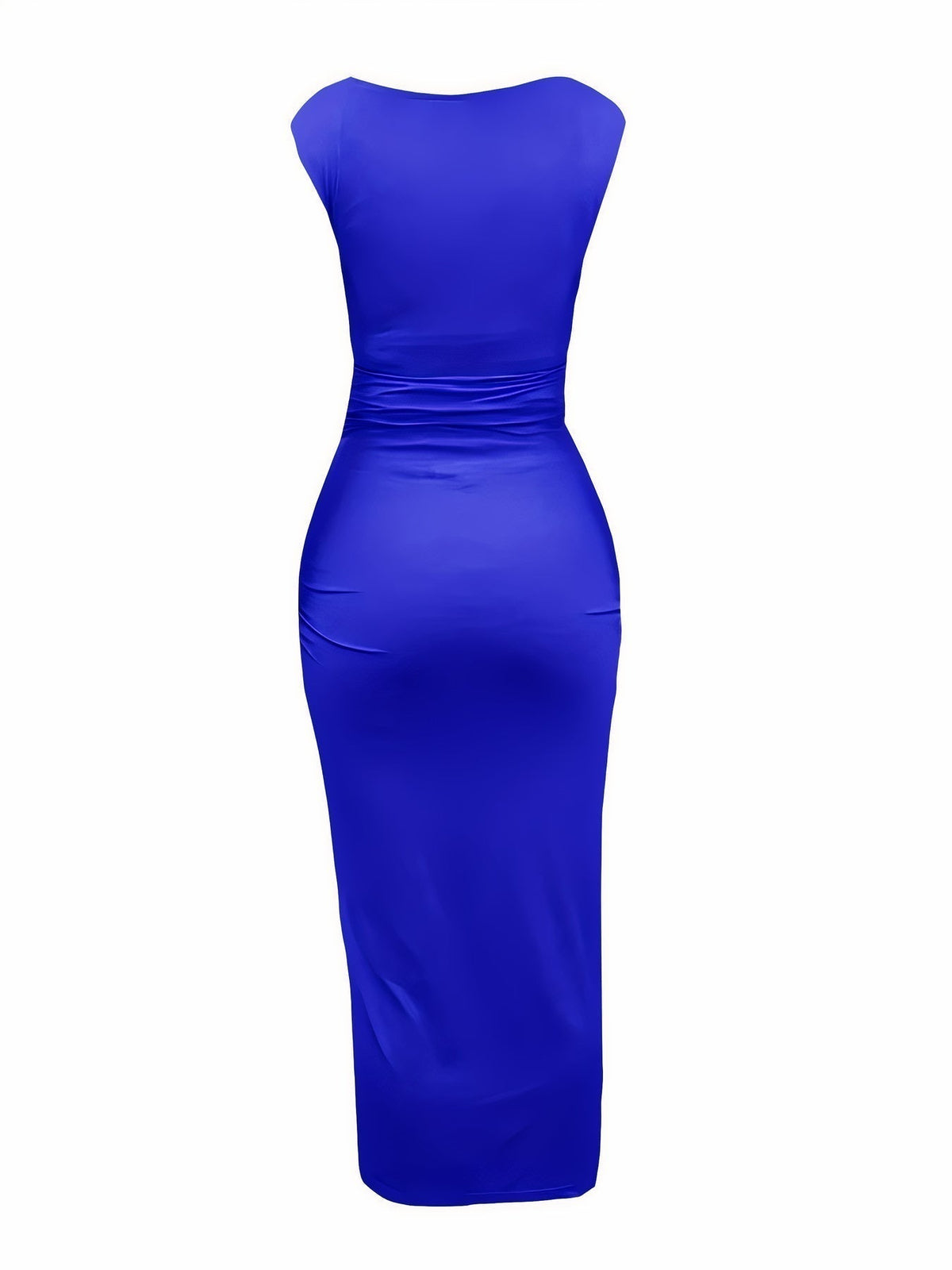 Metallic Sleeveless Ruched Waist Draped Skirt Cocktail Midi Dress - View 2