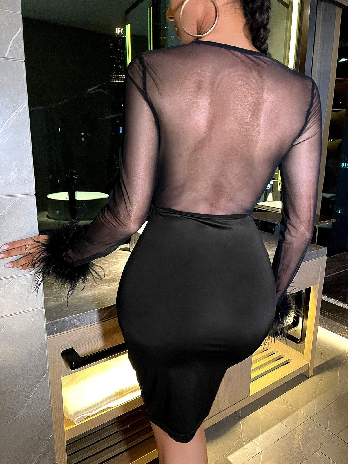 Mesh Sleeve Sweetheart Ruched Cutout Bodycon Mini Dress