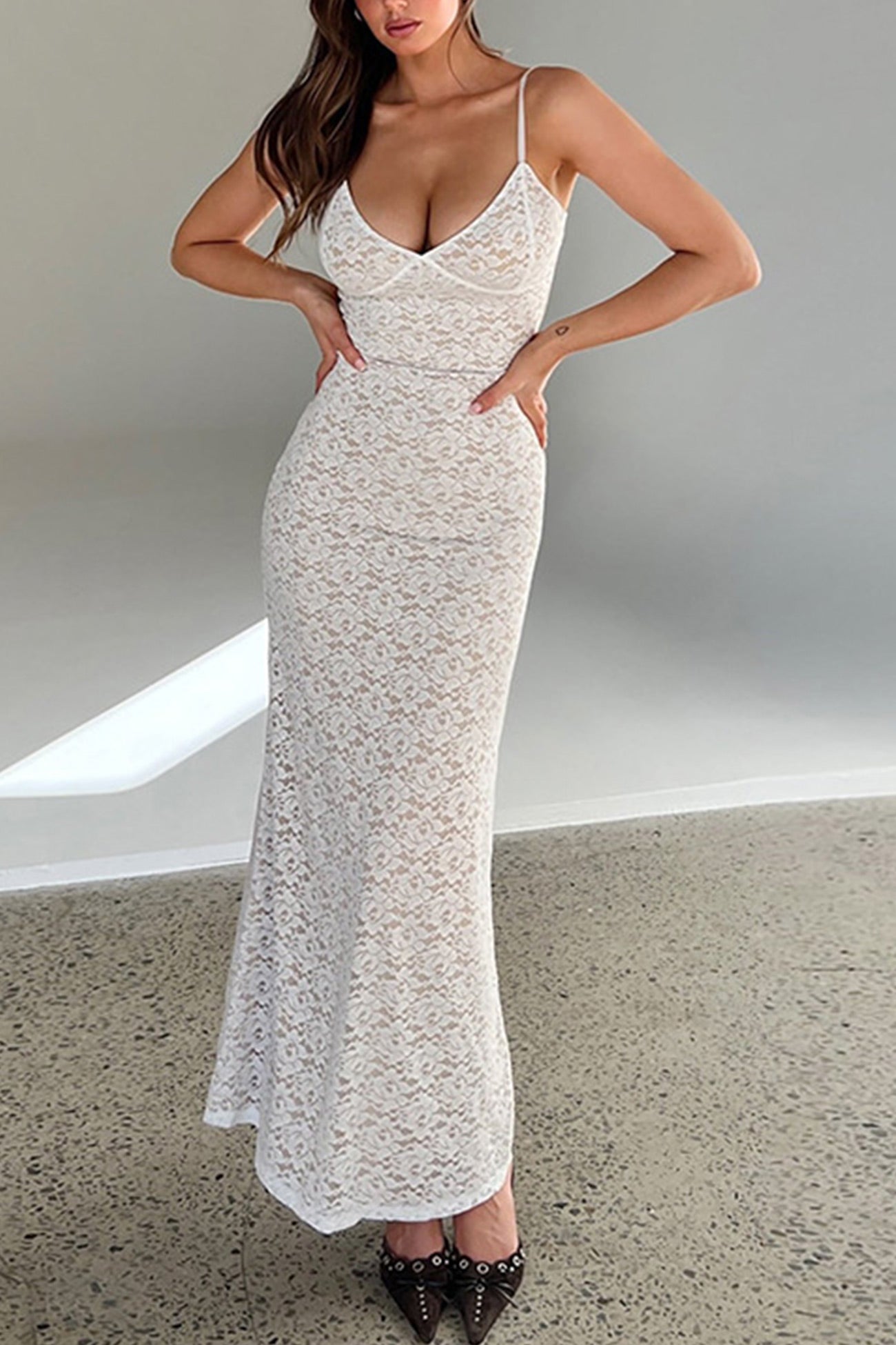 Lace Low Cut Pack Hip Cami Dress - Fashionpara