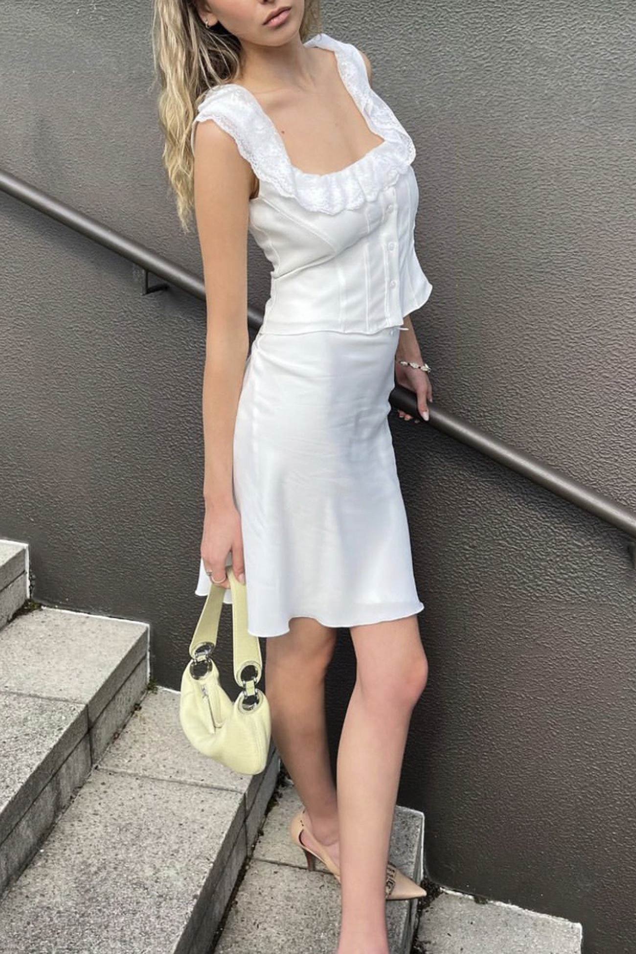 Lace Neck Tank Top Fishtail Skirt Suits