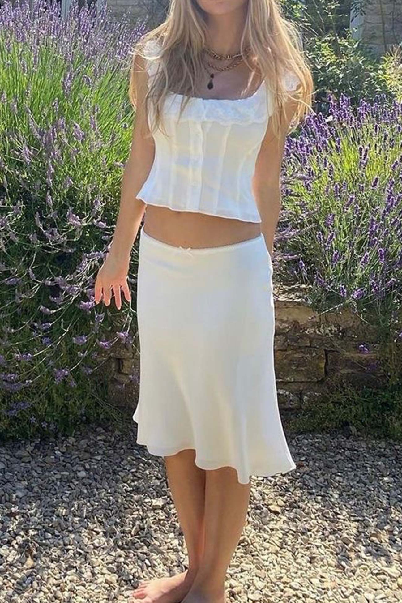 Lace Neck Tank Top Fishtail Skirt Suits