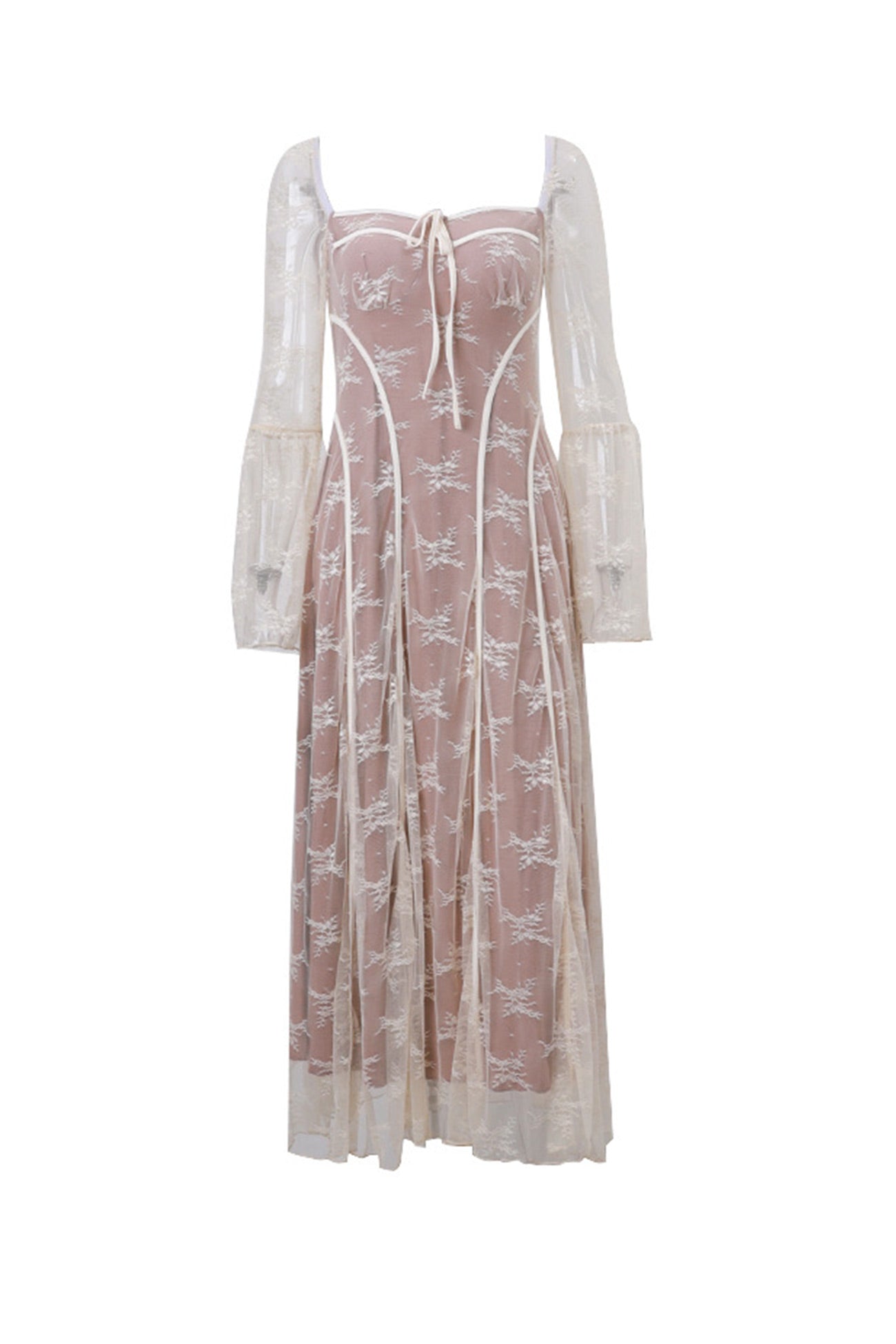 Lace Tie-up Flare Sleeve Midi Dress