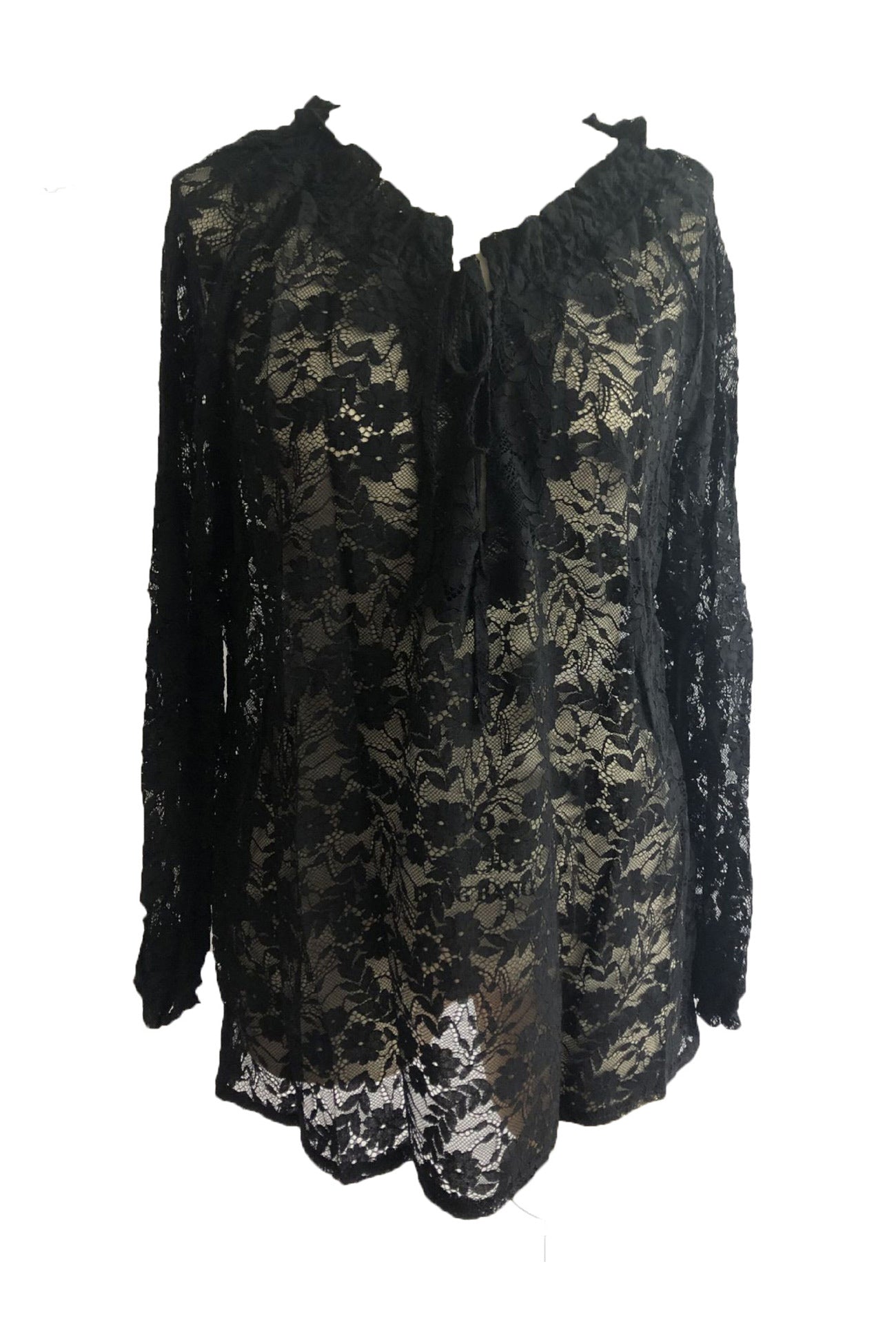 Lace Tie-up Solid Blouse