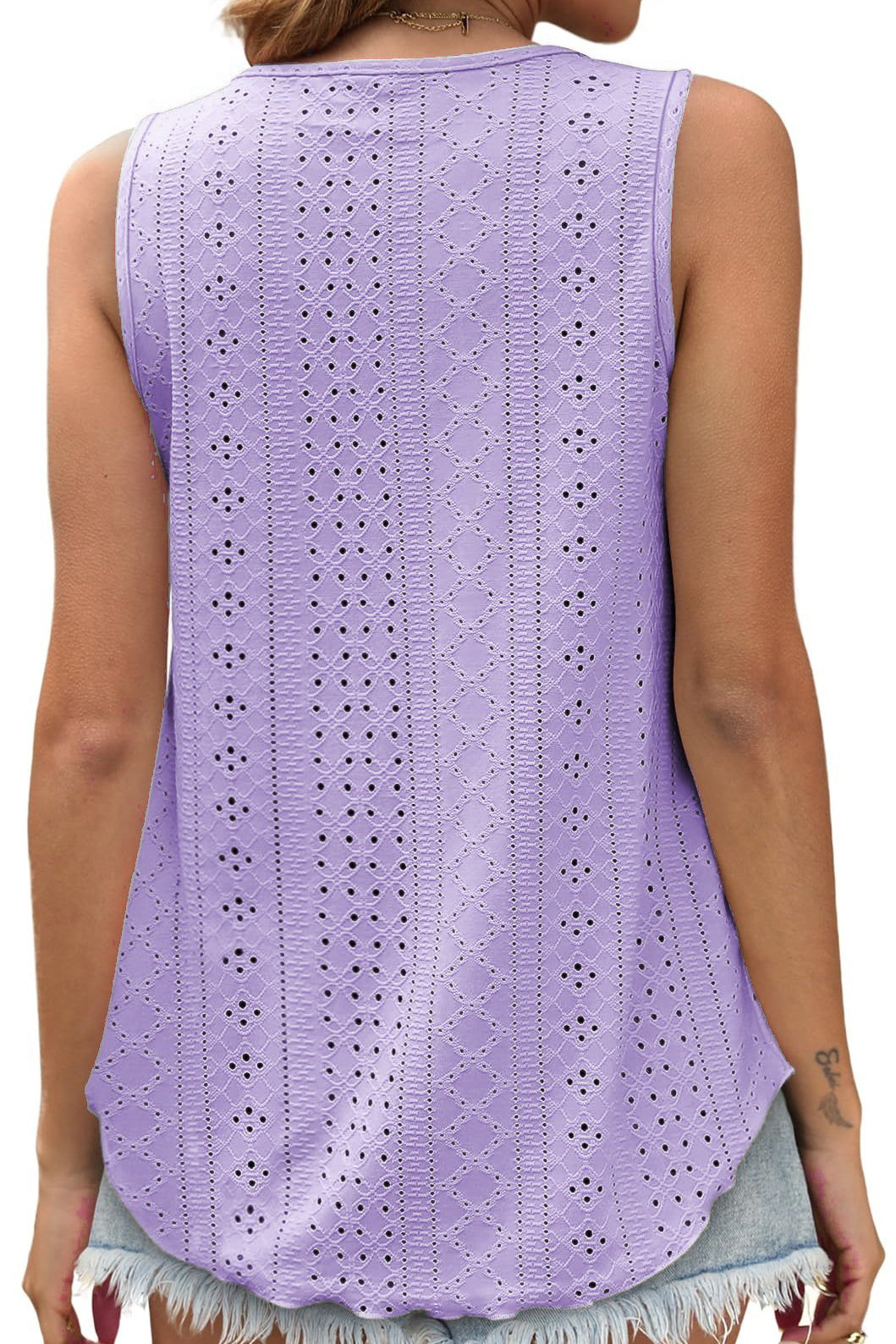 Lilac Lace Top Sleeveless Solid Color Summer T-shirt
