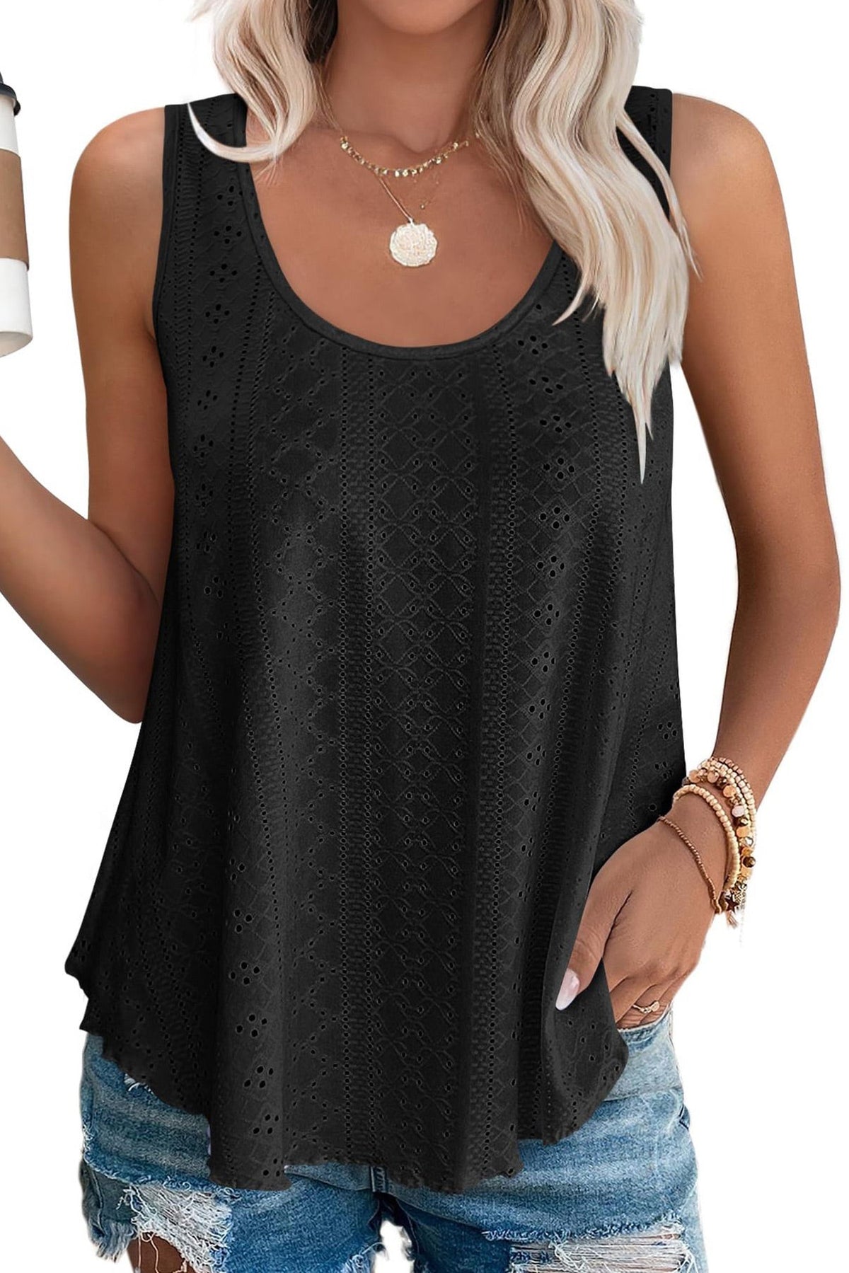 Lilac Lace Top Sleeveless Solid Color Summer T-shirt