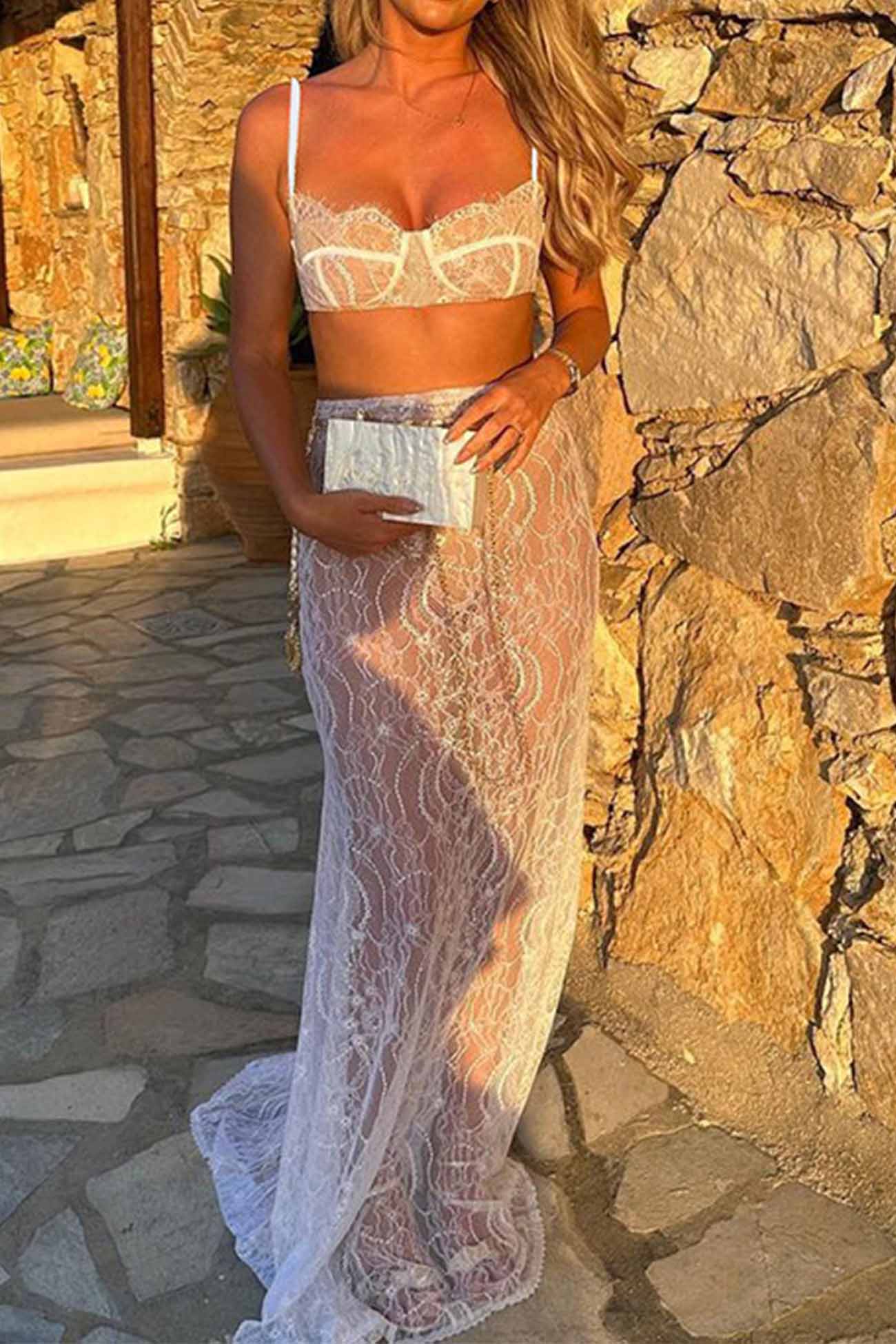 Lace Backless Two-Piece Sheer Skirt Set