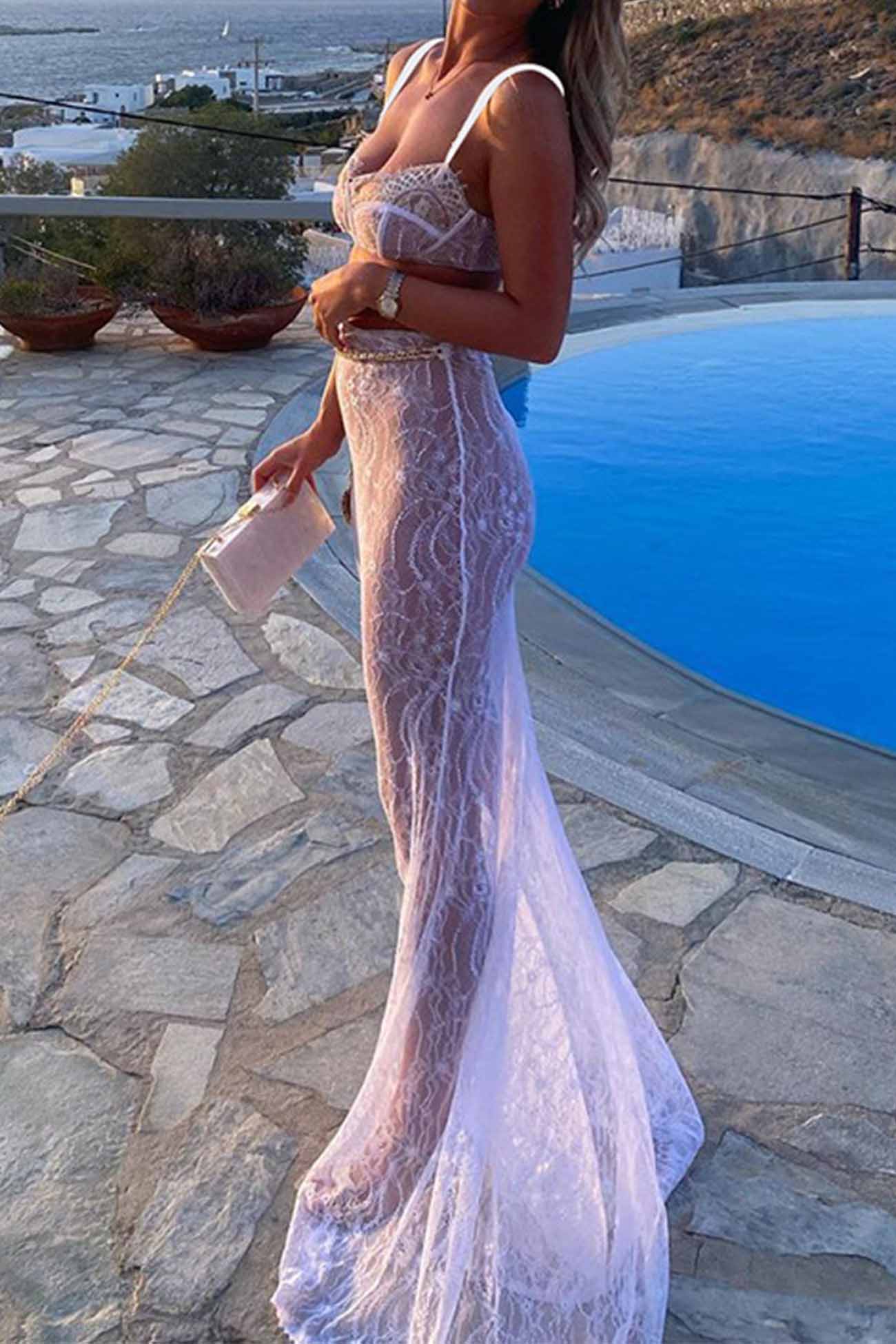 Lace Backless Two-Piece Sheer Skirt Set