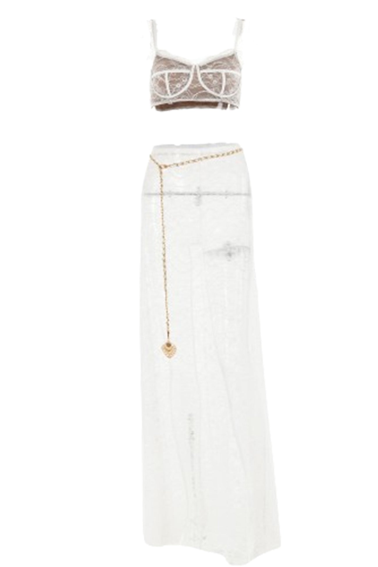 Lace Backless Two-Piece Sheer Skirt Set