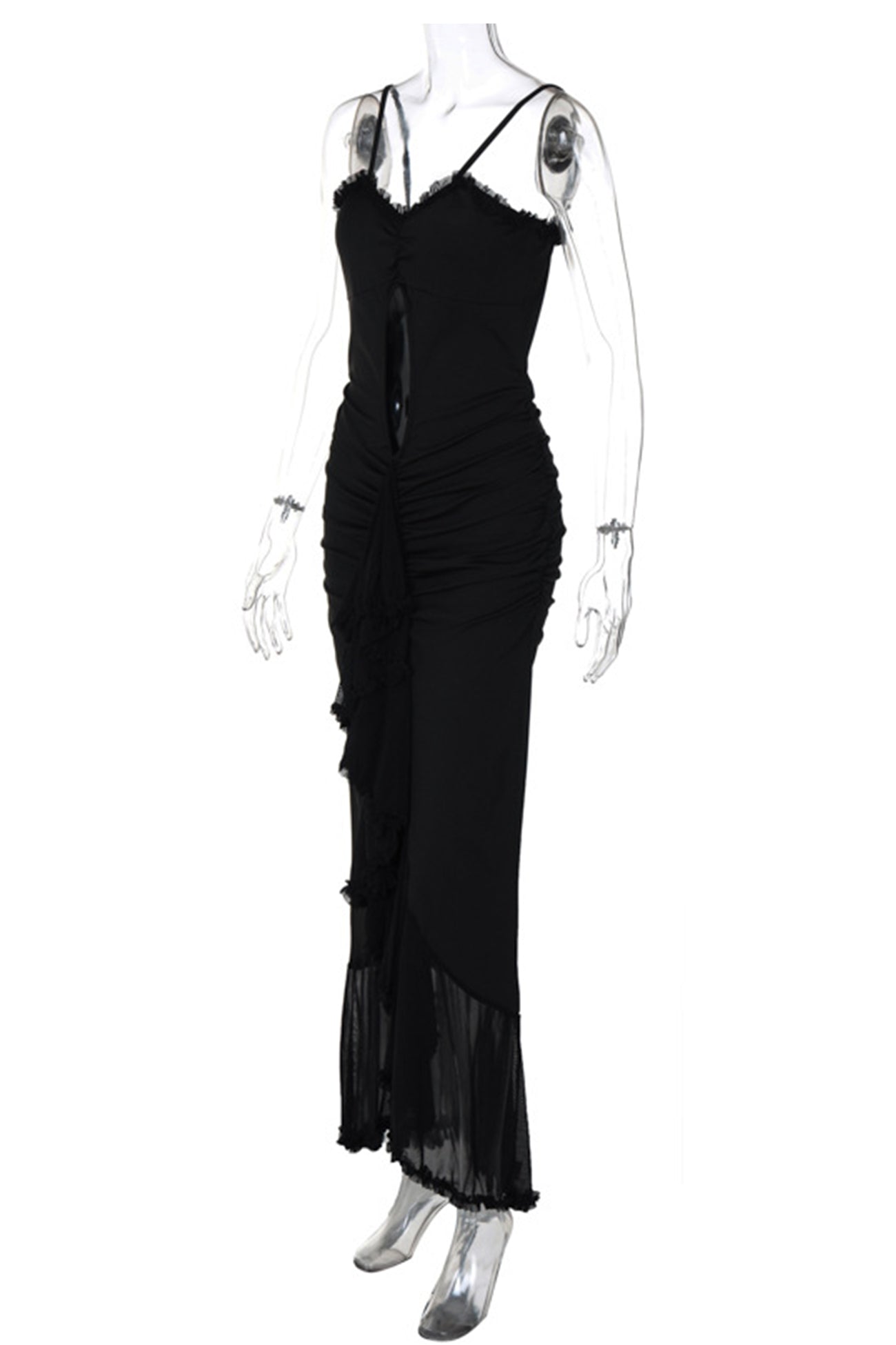 Lacework Cutout Ruched Irregular Cami Dress - Fashionpara