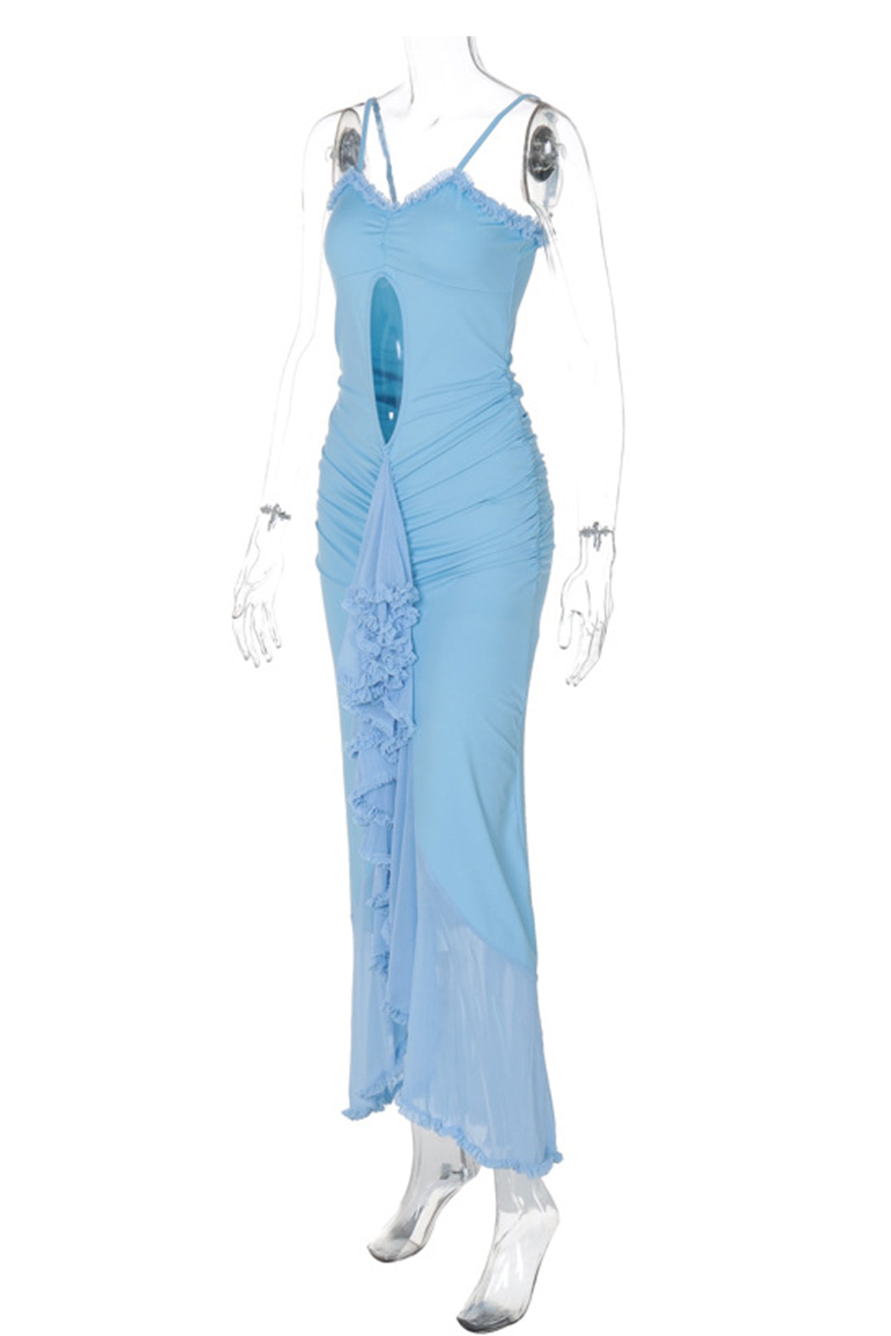 Lacework Cutout Ruched Irregular Cami Dress - Fashionpara