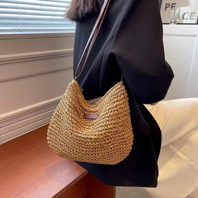 Ladies Summer Straw Crossbody Shoulder Bag