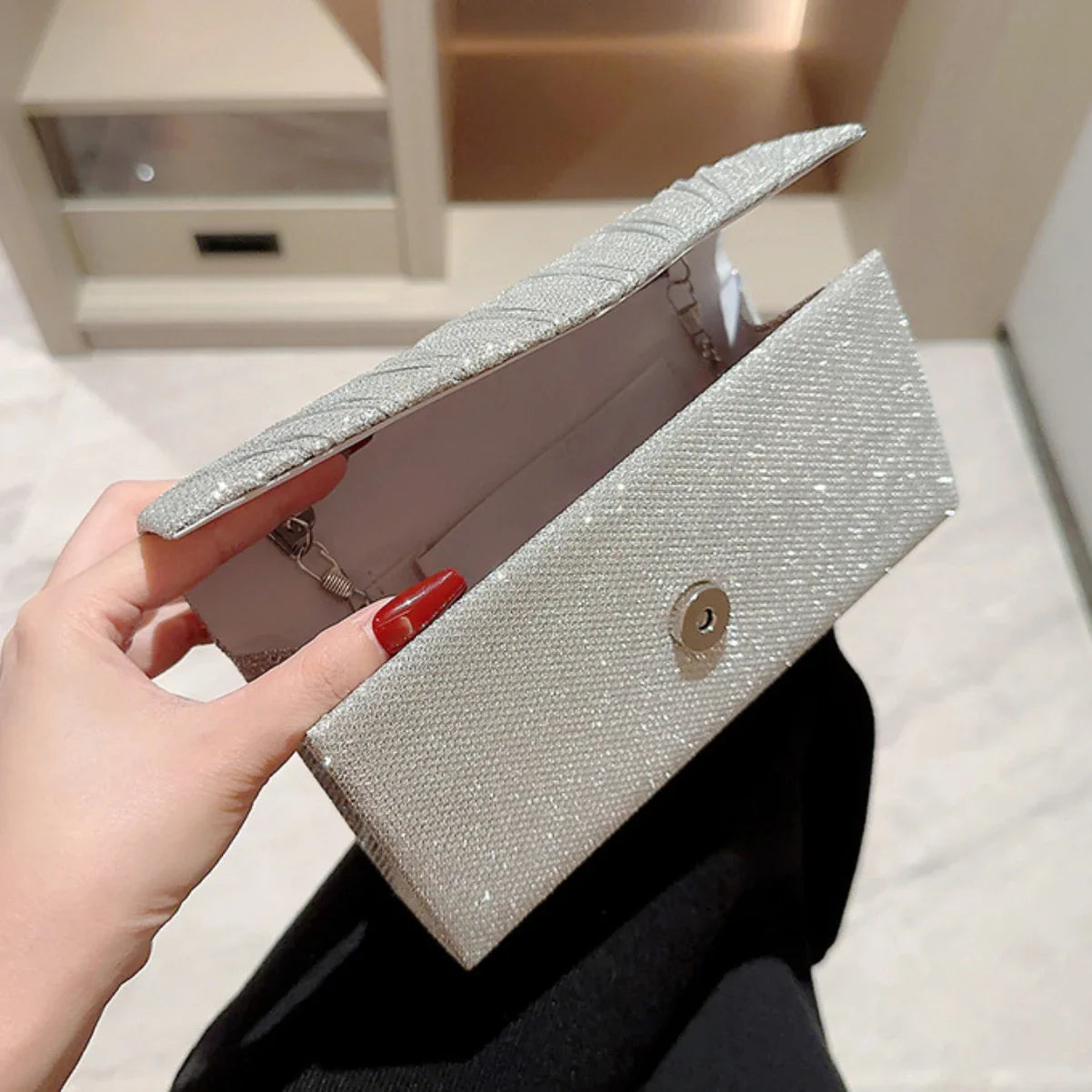 Glitter Silver Envelope Clutch Wristlet