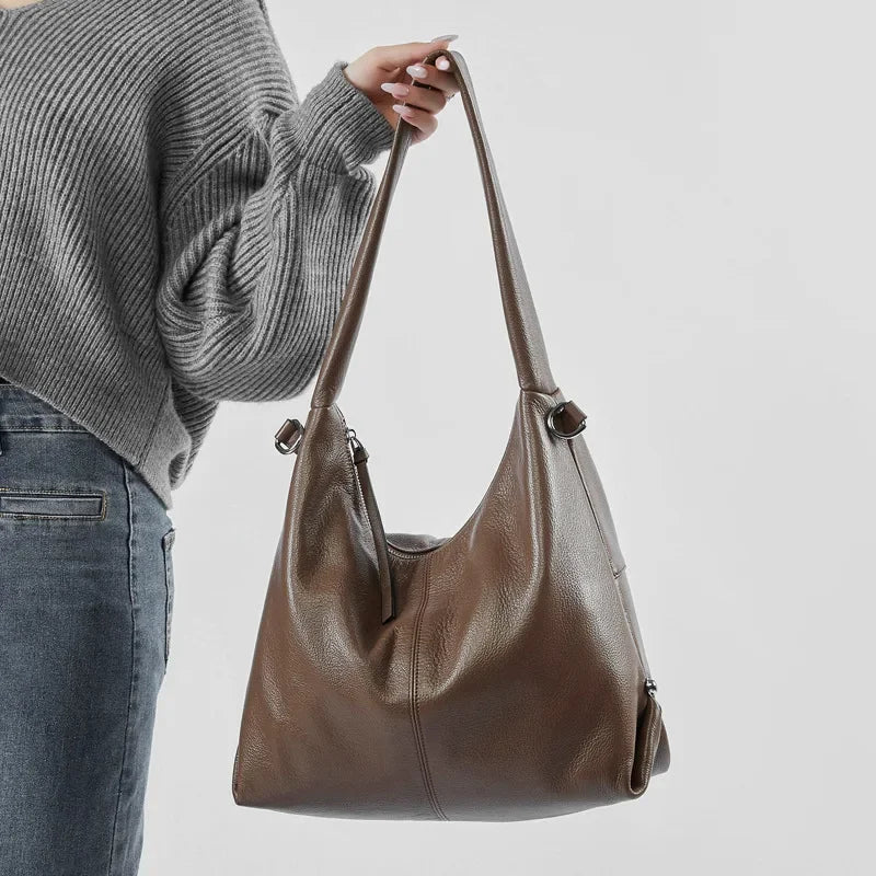 Luxury Genuine Leather Large Hobo Shoulder Bag