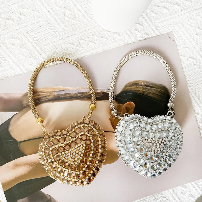 Heart Shape Sparkling Diamond Clutch Bag
