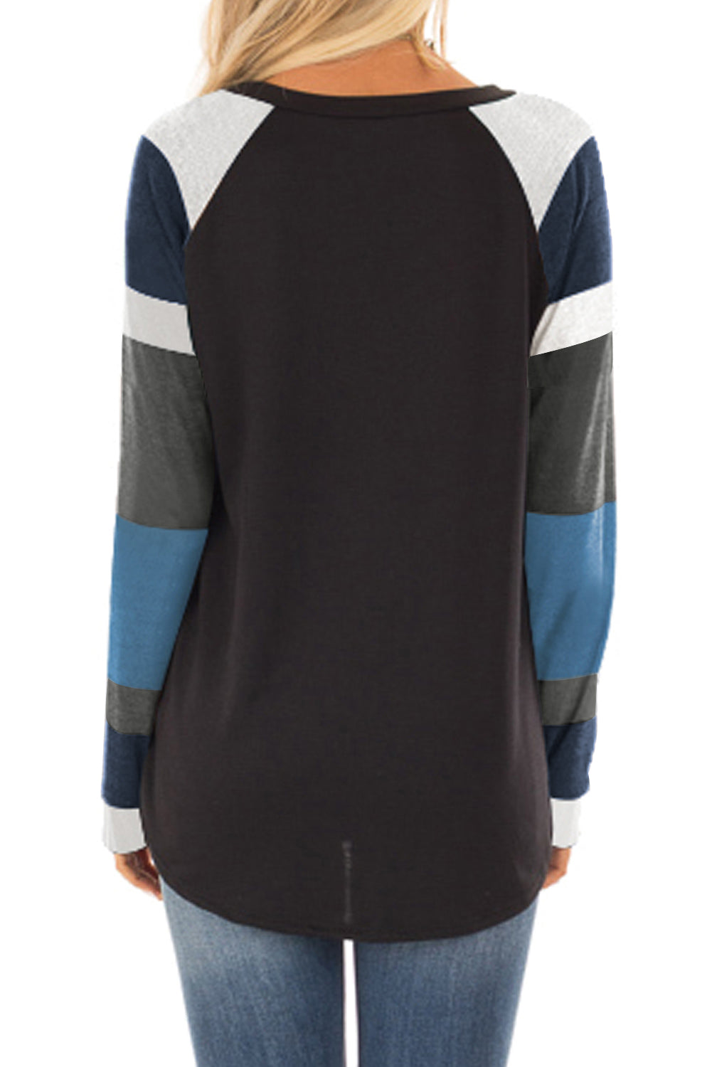 KittenAlarm - Ladies tops round neck contrast long sleeves sweatshirt