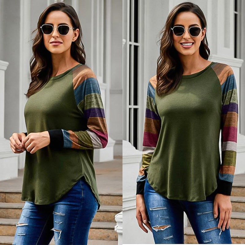 KittenAlarm - Ladies tops round neck contrast long sleeves sweatshirt