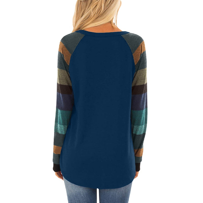 KittenAlarm - Ladies tops round neck contrast long sleeves sweatshirt