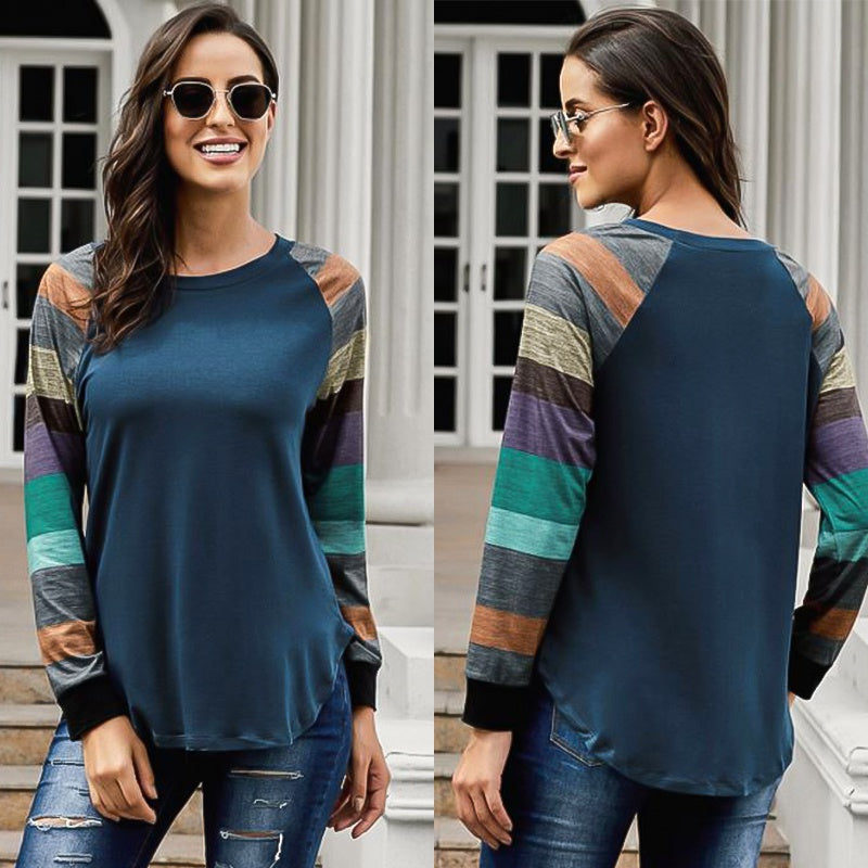 KittenAlarm - Ladies tops round neck contrast long sleeves sweatshirt