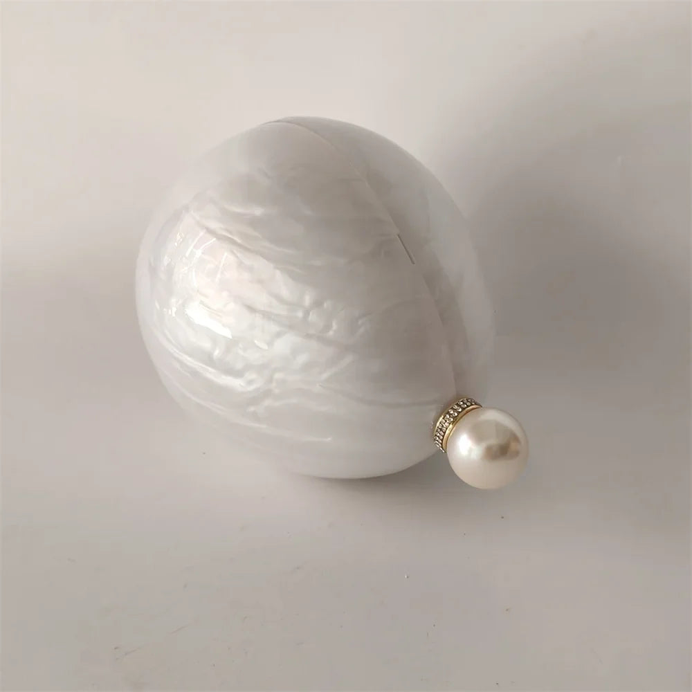 Pearl White Egg Acrylic Box Oval Bridal Messenger Clutch Bag