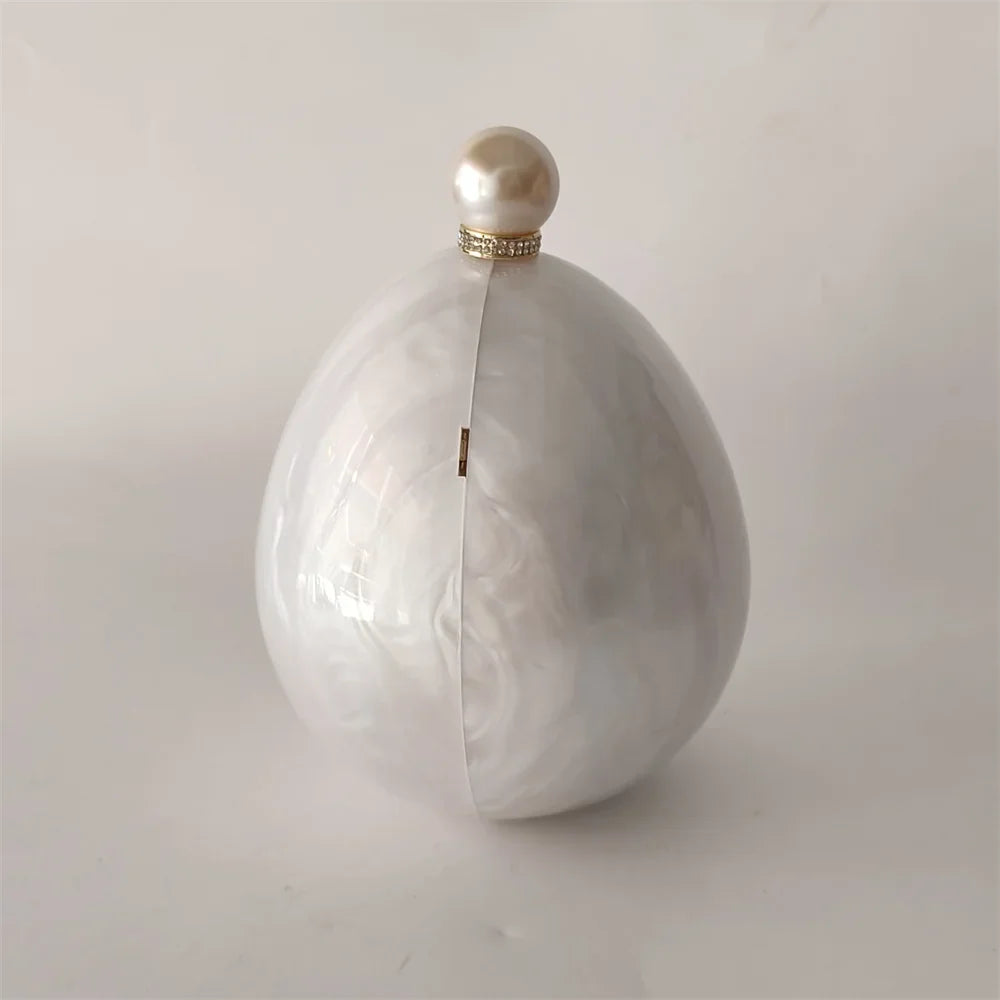 Pearl White Egg Acrylic Box Oval Bridal Messenger Clutch Bag