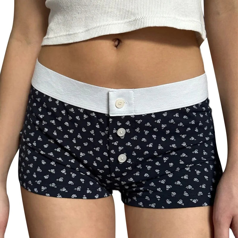 Floral Button Stretch Lounge Short