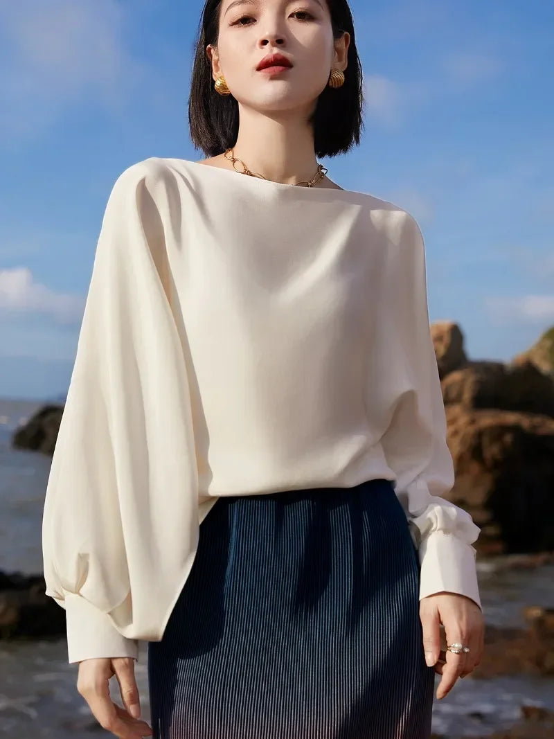 Lantern Sleeve Satin Casual Blouse Fashion Blouse