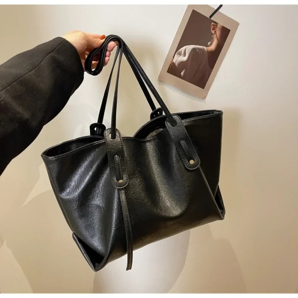 Winter Leather Tote Shoulder Bag for Women
