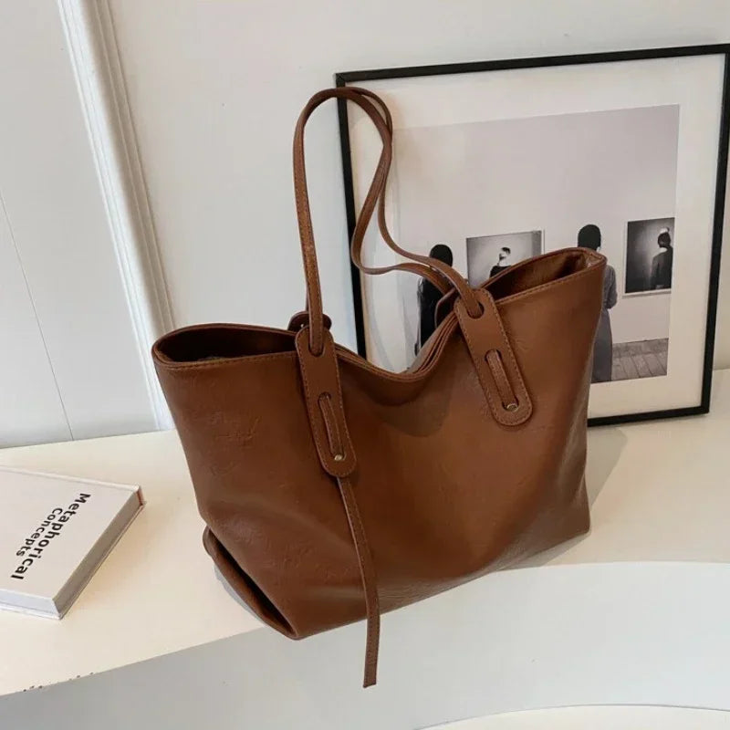 Winter Leather Tote Shoulder Bag for Women