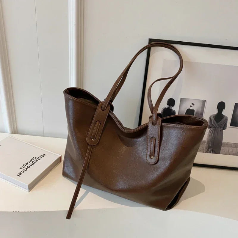 Winter Leather Tote Shoulder Bag for Women