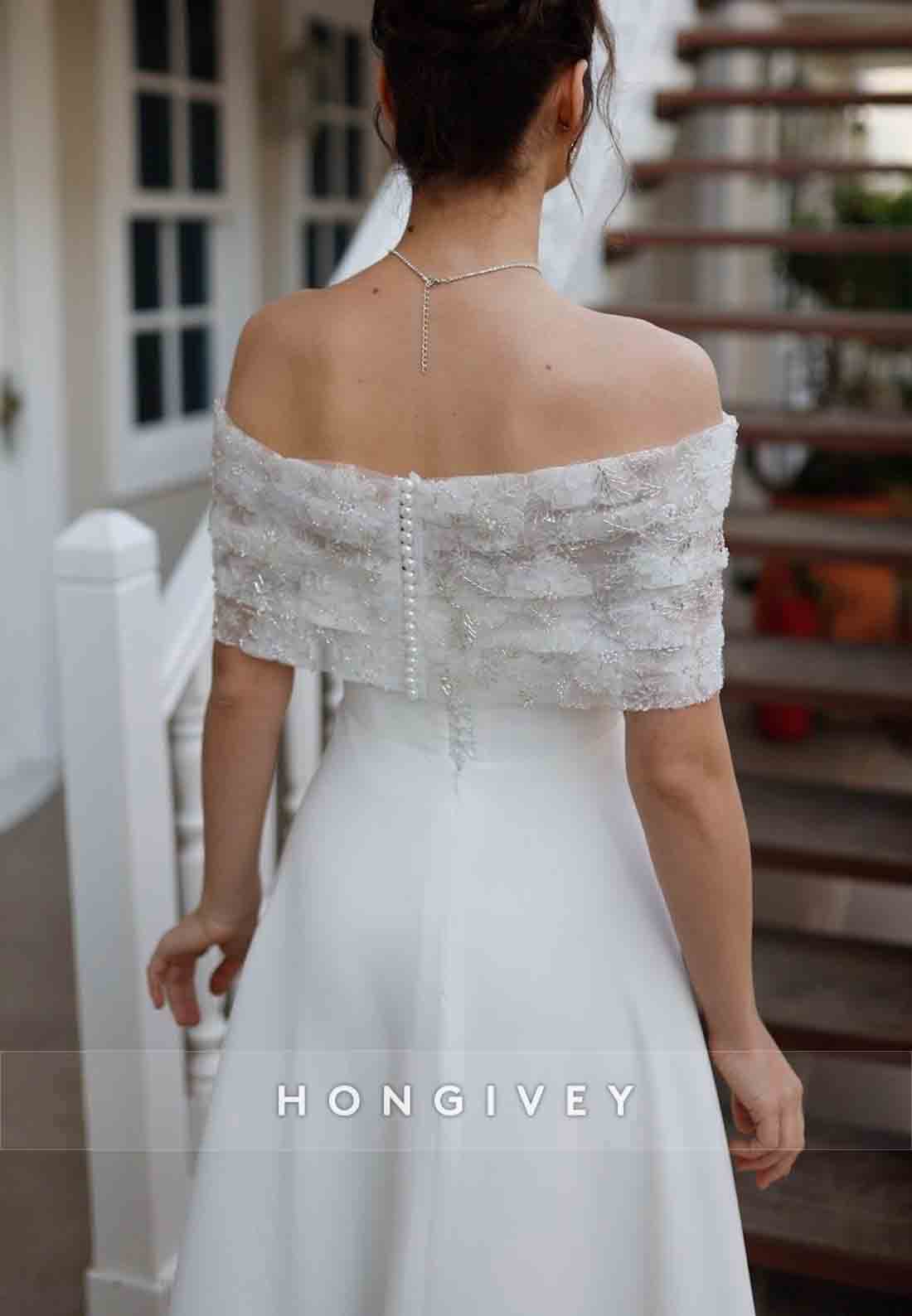 Off the Shoulder White Special Design Lace Detailed Wedding Engagement Dress