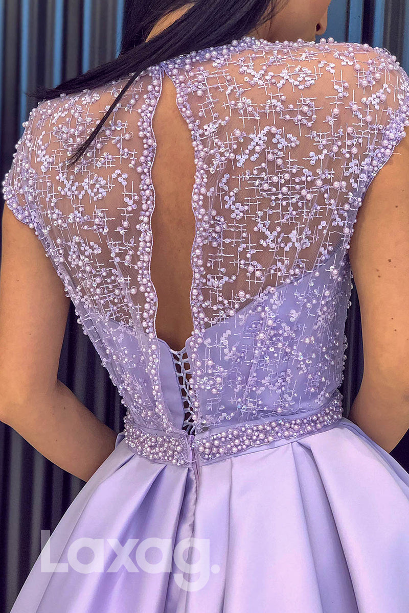 Illusion Cutout Beaded Tulle Dress With Leg Slit - Fashionpara