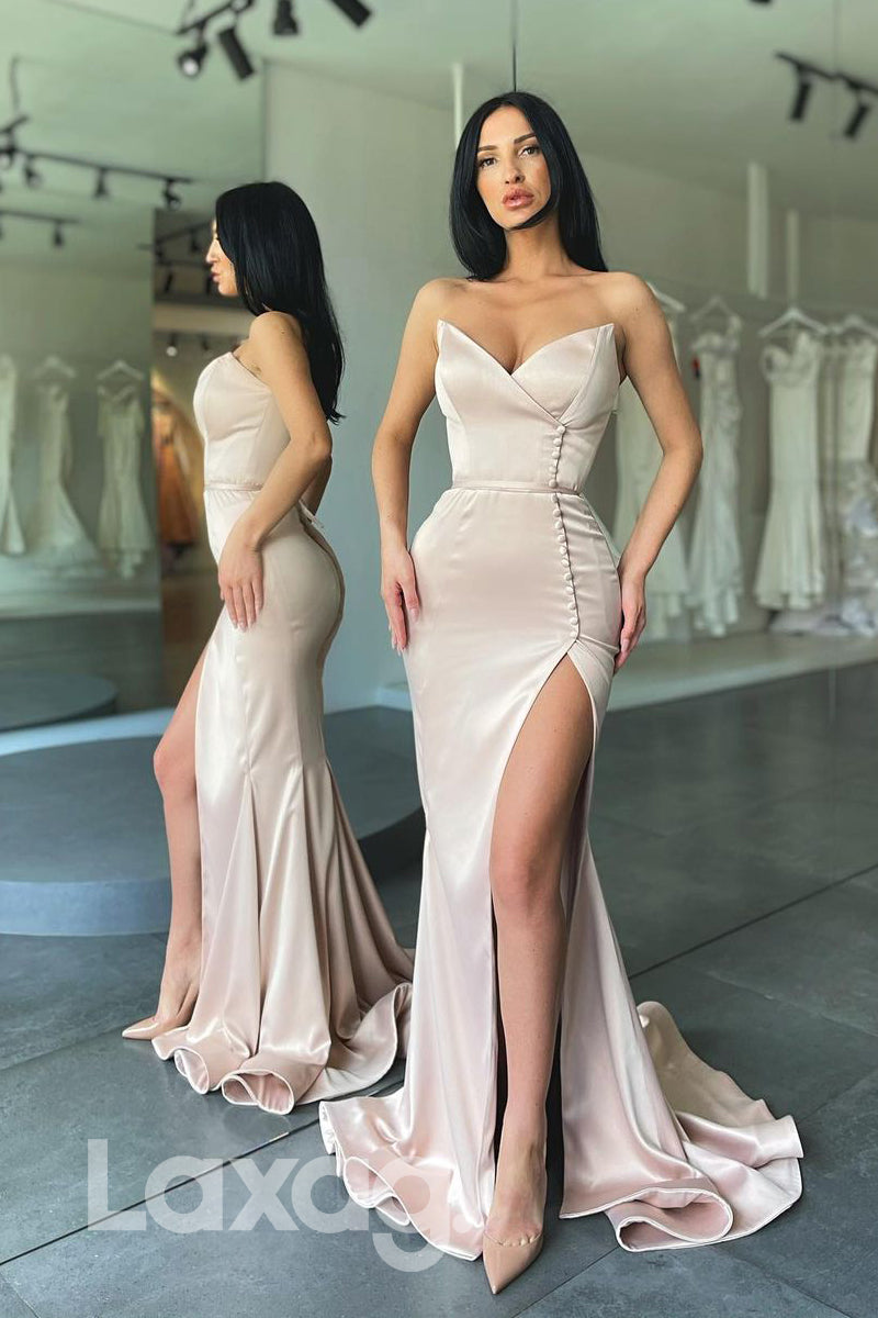 Sexy V-neck Elastic Satin Split Mermaid Prom Dress - Fashionpara