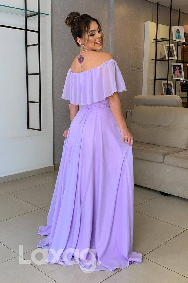 Ruffled Cap Sleeve Off-Shoulder Chiffon A-Line Dress - Fashionpara