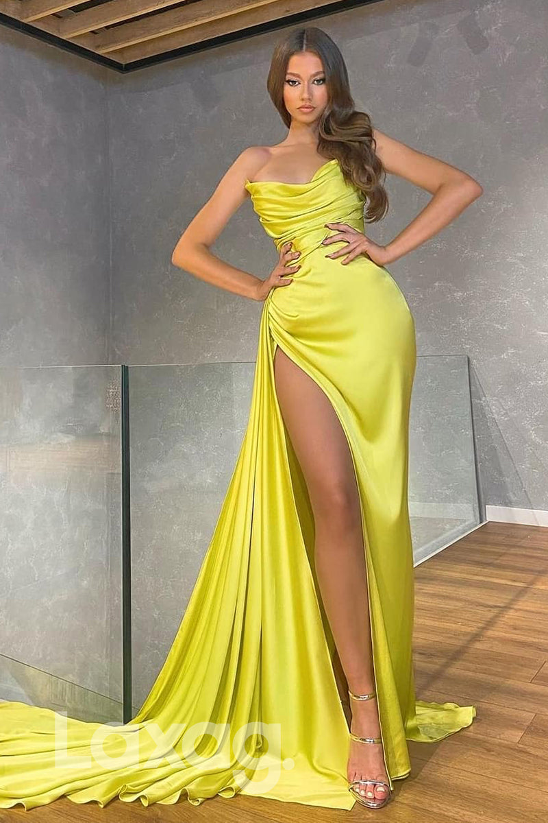 20791 - Strapless Pleats High Split Long Formal Evening Dress|LAXAG